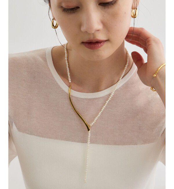 ROPE「淡水パールアシンメトリーラリエット」|ネックレス|ゴールド(90)