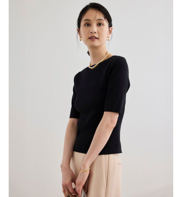 ROPE「【洗える】テレコ5分袖ニットプルオーバー」|ニット・セーター|