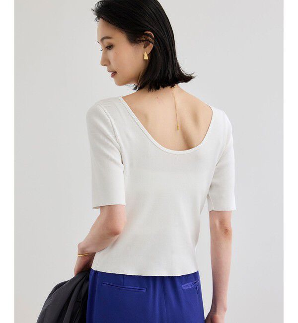 ROPE「【洗える】テレコ5分袖ニットプルオーバー」|ニット・セーター|