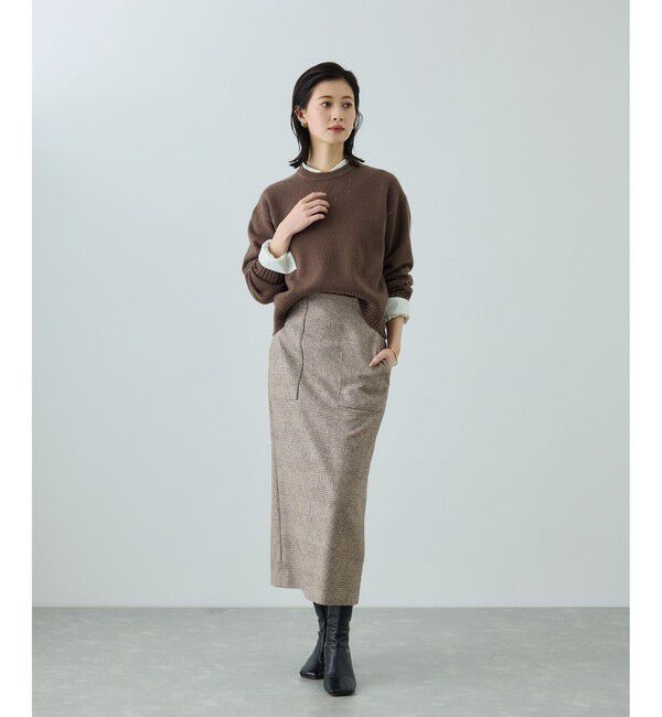 ROPE「[美人スカート]ウールレーヨンポケット付きタイトスカート(ヘリンボーン/グレンチェック)/セットアップ対応」|スカート|