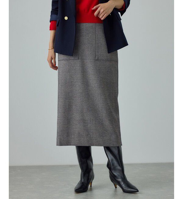 ROPE「[美人スカート]ウールレーヨンポケット付きタイトスカート(ヘリンボーン/グレンチェック)/セットアップ対応」|スカート|
