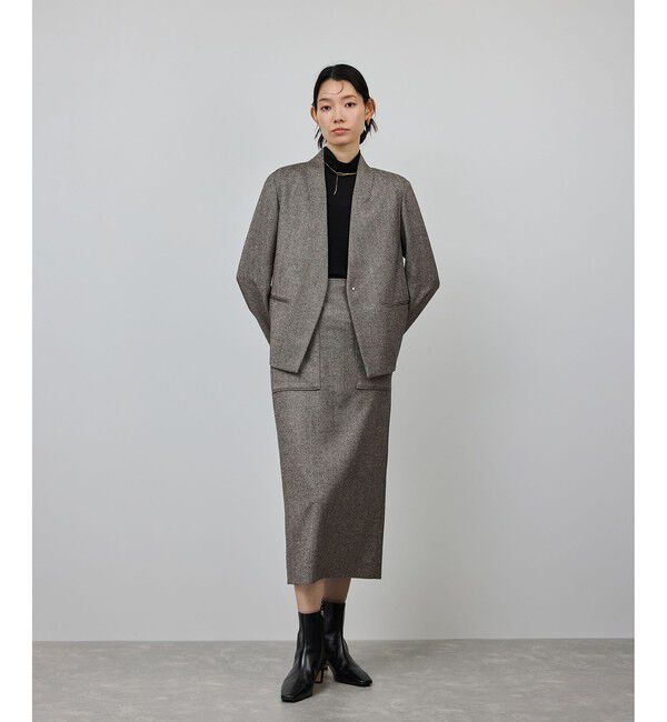 ROPE「[美人スカート]ウールレーヨンポケット付きタイトスカート(ヘリンボーン/グレンチェック)/セットアップ対応」|スカート|