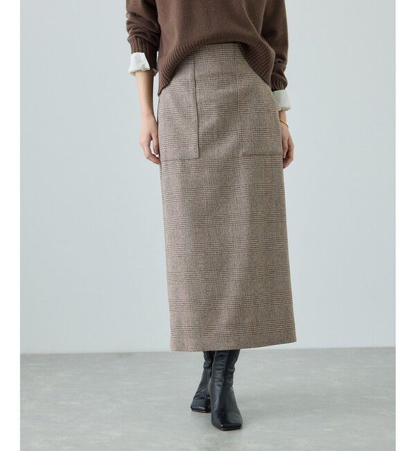 ROPE「[美人スカート]ウールレーヨンポケット付きタイトスカート(ヘリンボーン/グレンチェック)/セットアップ対応」|スカート|