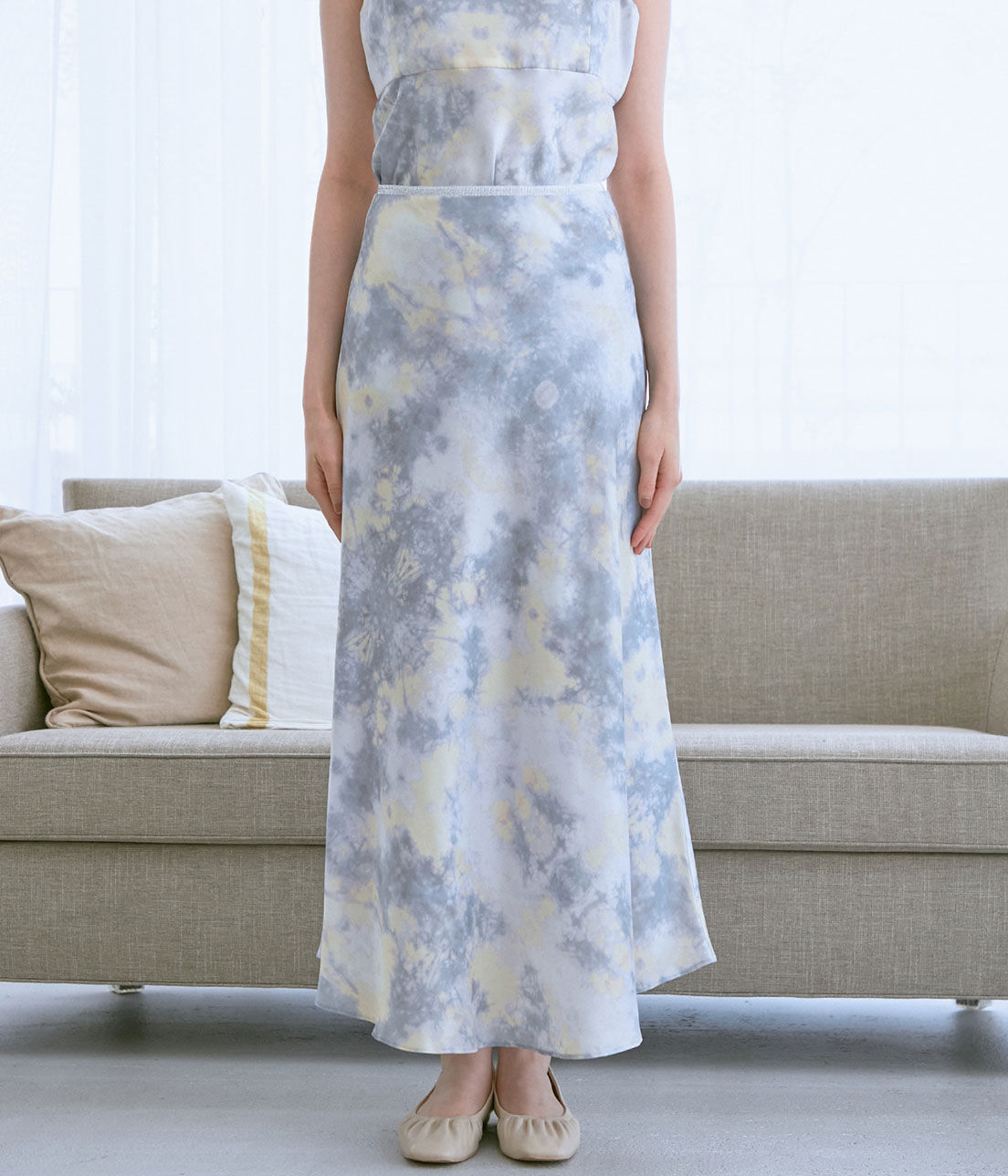 VIS「【コラーゲン加工】【ViSage】リサイクルサテンタイダイ柄バイヤススカート」|ルームウェア|