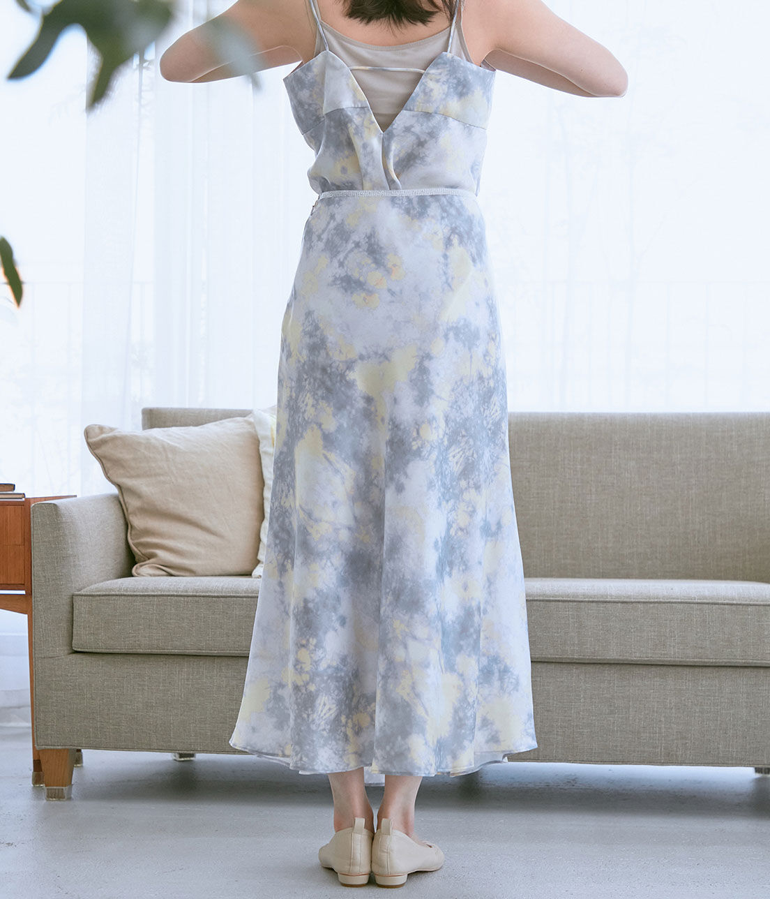 VIS「【コラーゲン加工】【ViSage】リサイクルサテンタイダイ柄バイヤススカート」|ルームウェア|