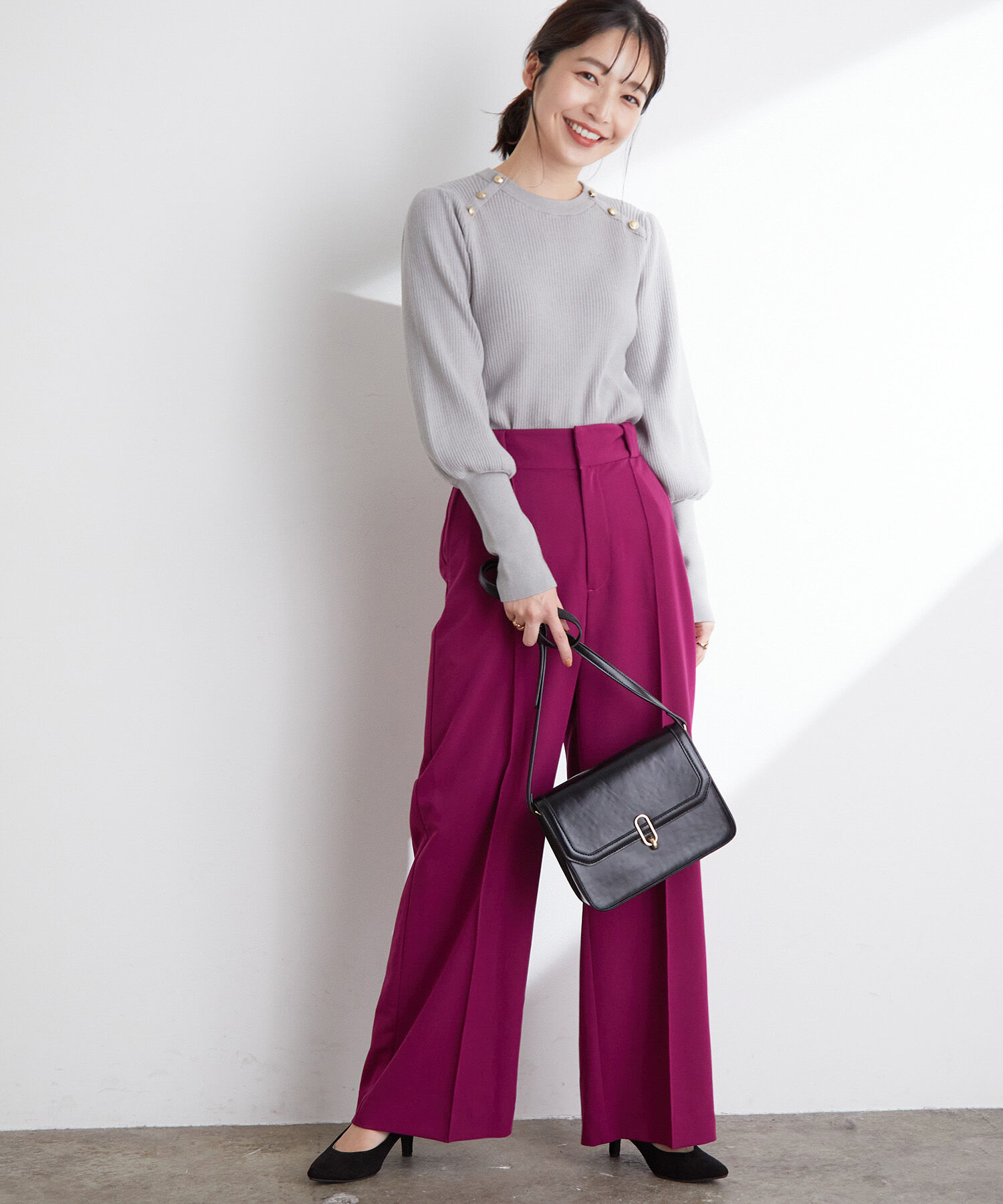 VIS「袖コンシャスきらっとメタル釦リブプルオーバー」|ニット・セーター|