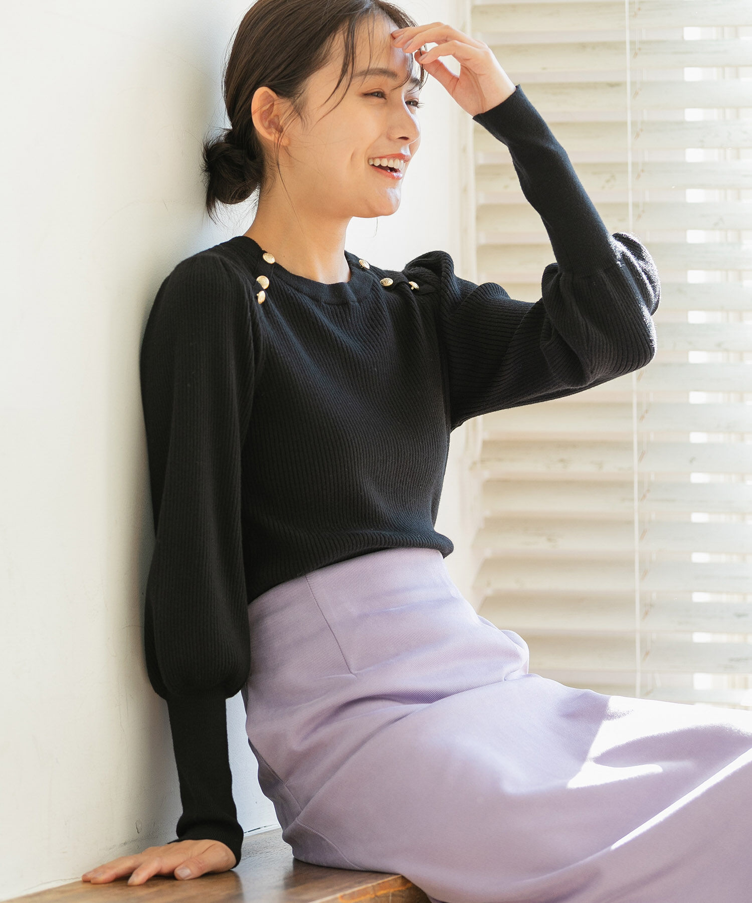 VIS「袖コンシャスきらっとメタル釦リブプルオーバー」|ニット・セーター|