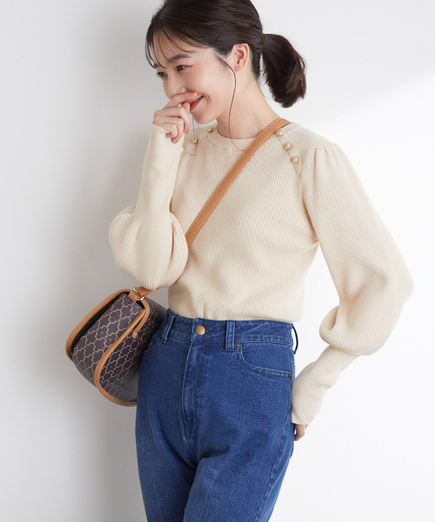 VIS「袖コンシャスきらっとメタル釦リブプルオーバー」|ニット・セーター|