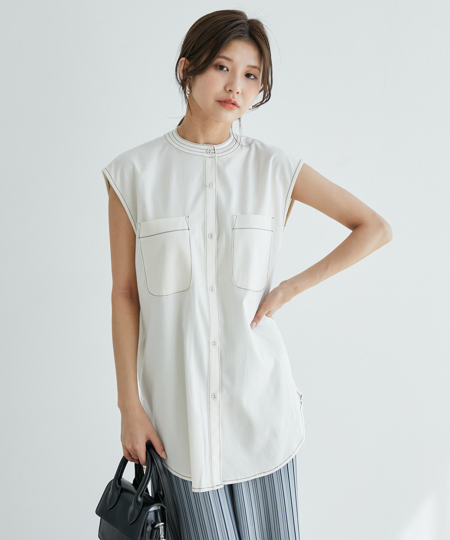 vis-a-vis「ステッチ入りノースリーブブラウス」|シャツ・ブラウス|