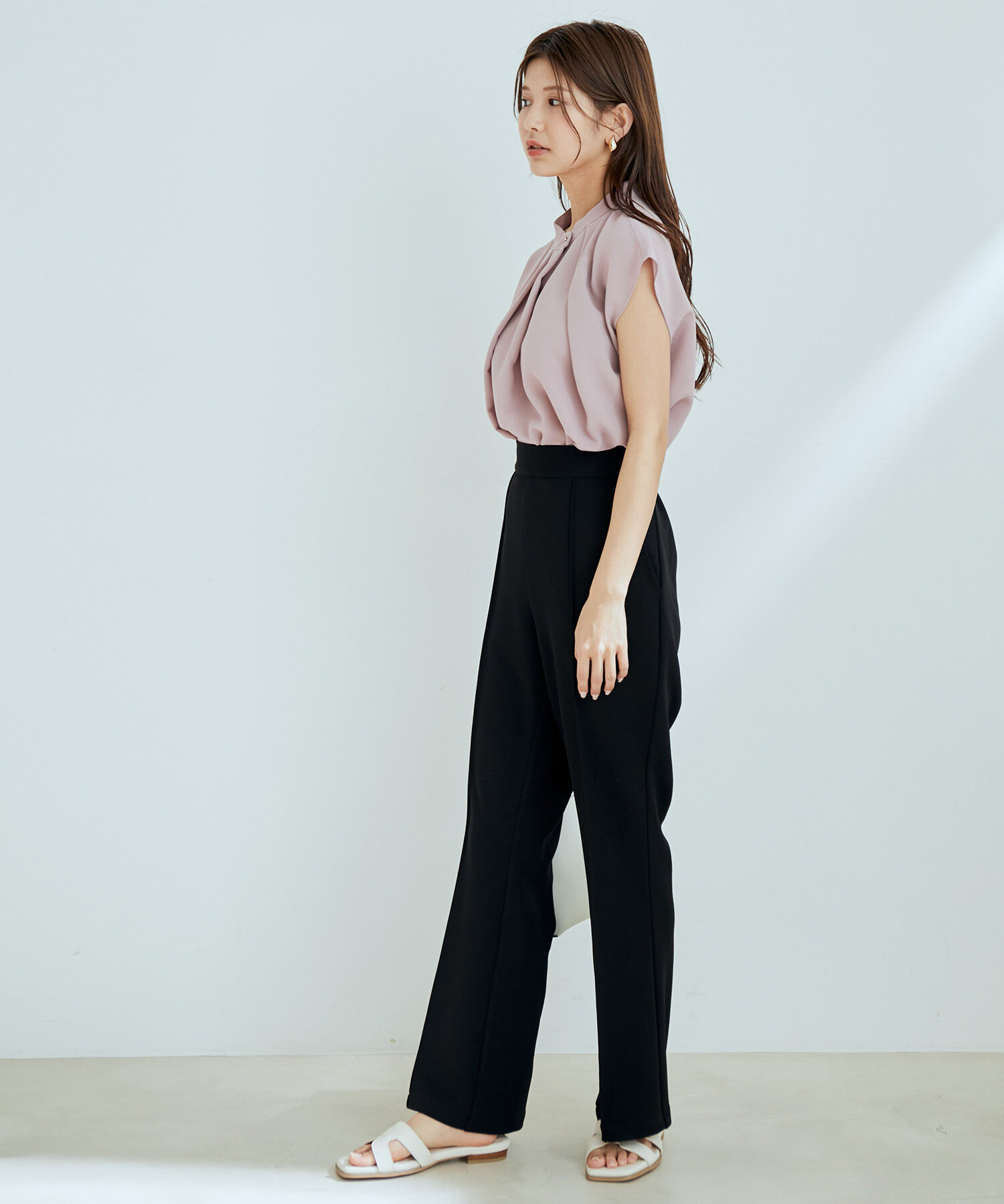 vis-a-vis「【WEB限定】【SET】フレンチスリーブタックブラウス＆フレアーパンツセット【sustainable】」|シャツ・ブラウス|