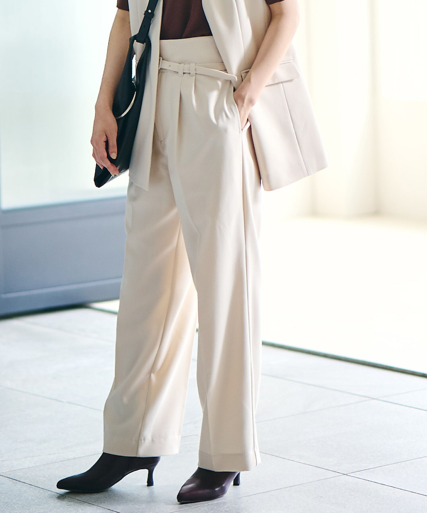 VIS「【Washable・EASY CARE】エコウールタッチワイドパンツ【sustainable】」|スラックス|