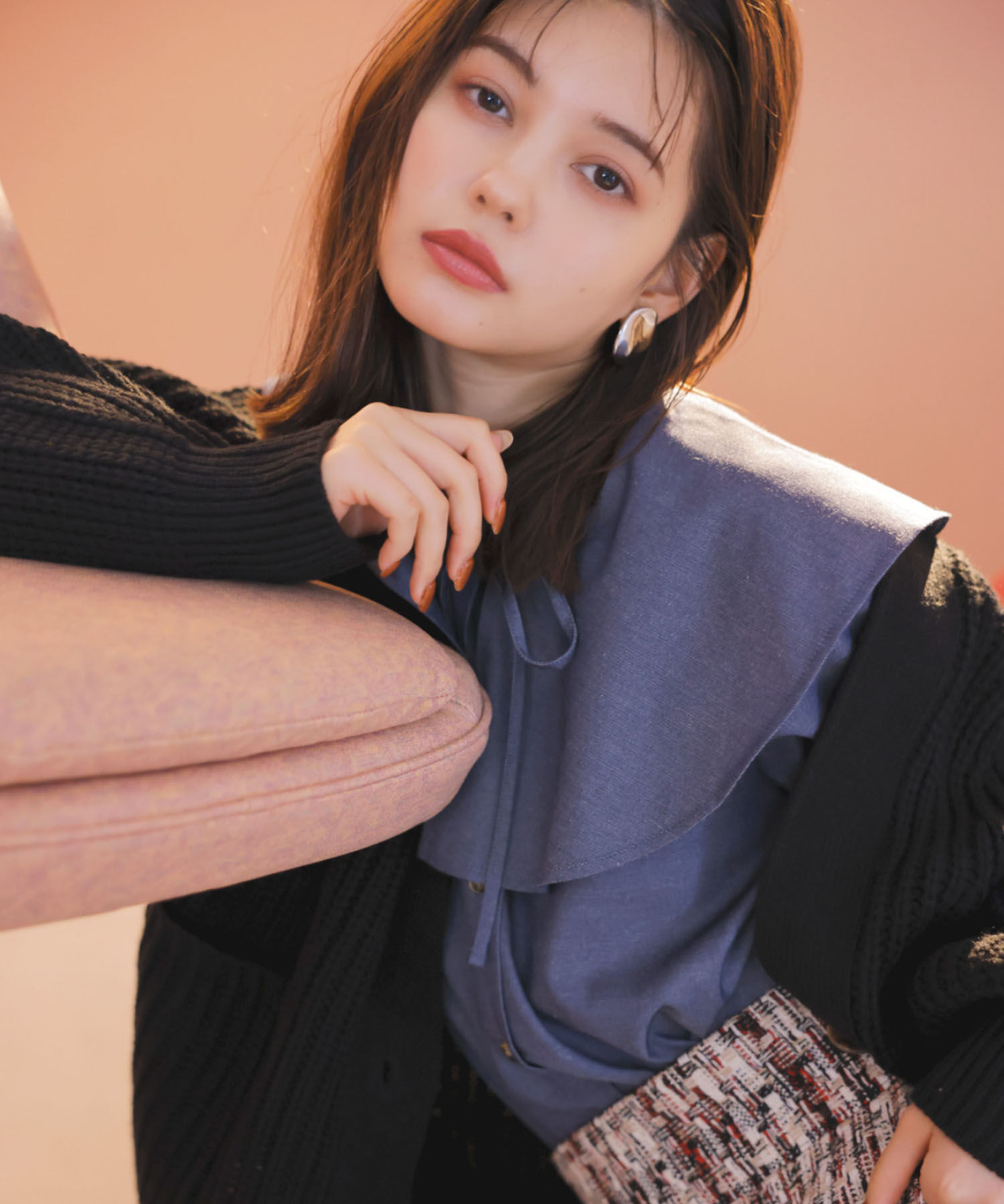 vis-a-vis「【WEB限定】キャンディスリーブシャンブレーフリルカラーブラウス」|シャツ・ブラウス|