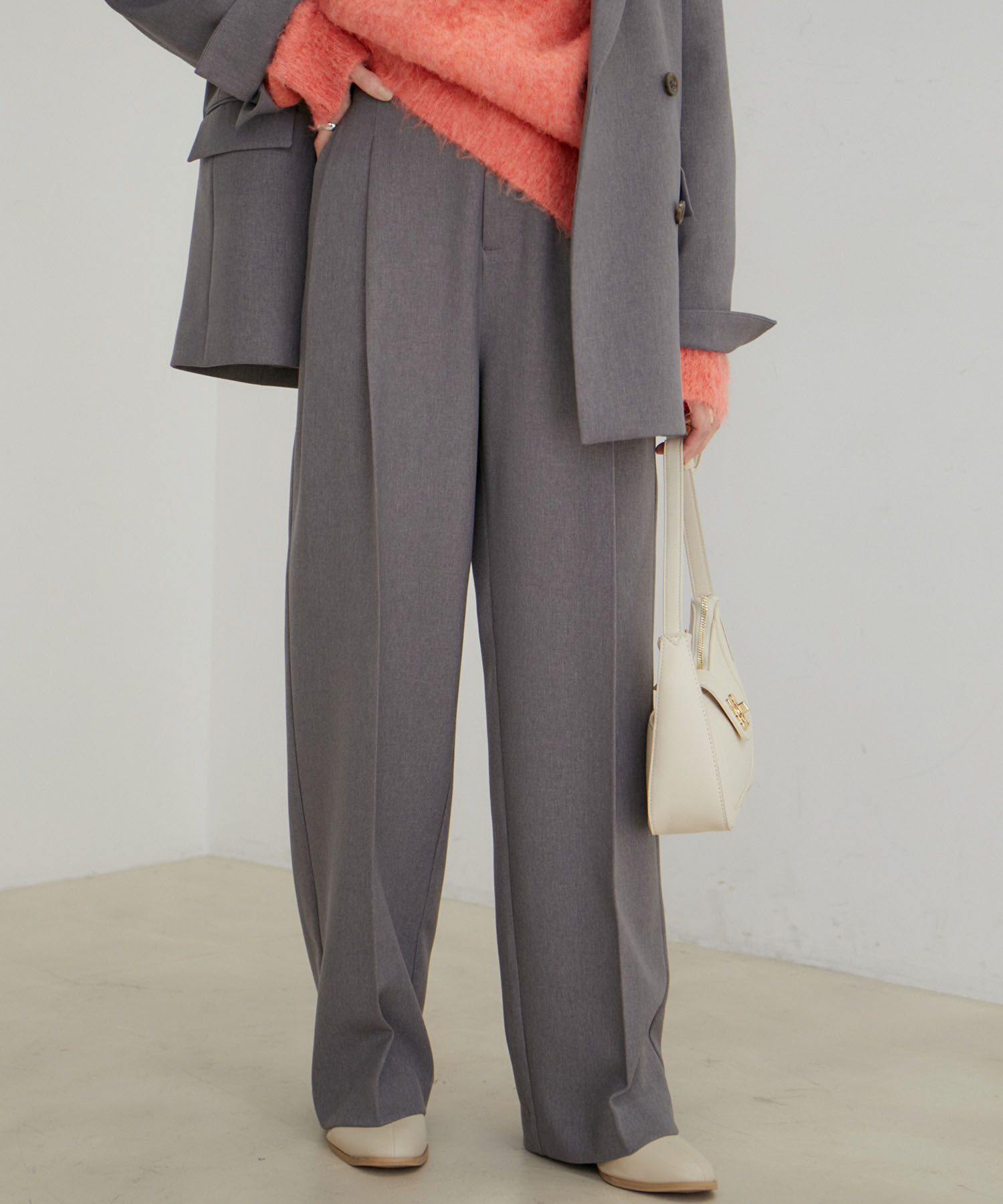 VIS「【セットアップ対応】ウールライクメランジワイドパンツ【アンチピリング・洗える】」|スラックス|グレー(07)