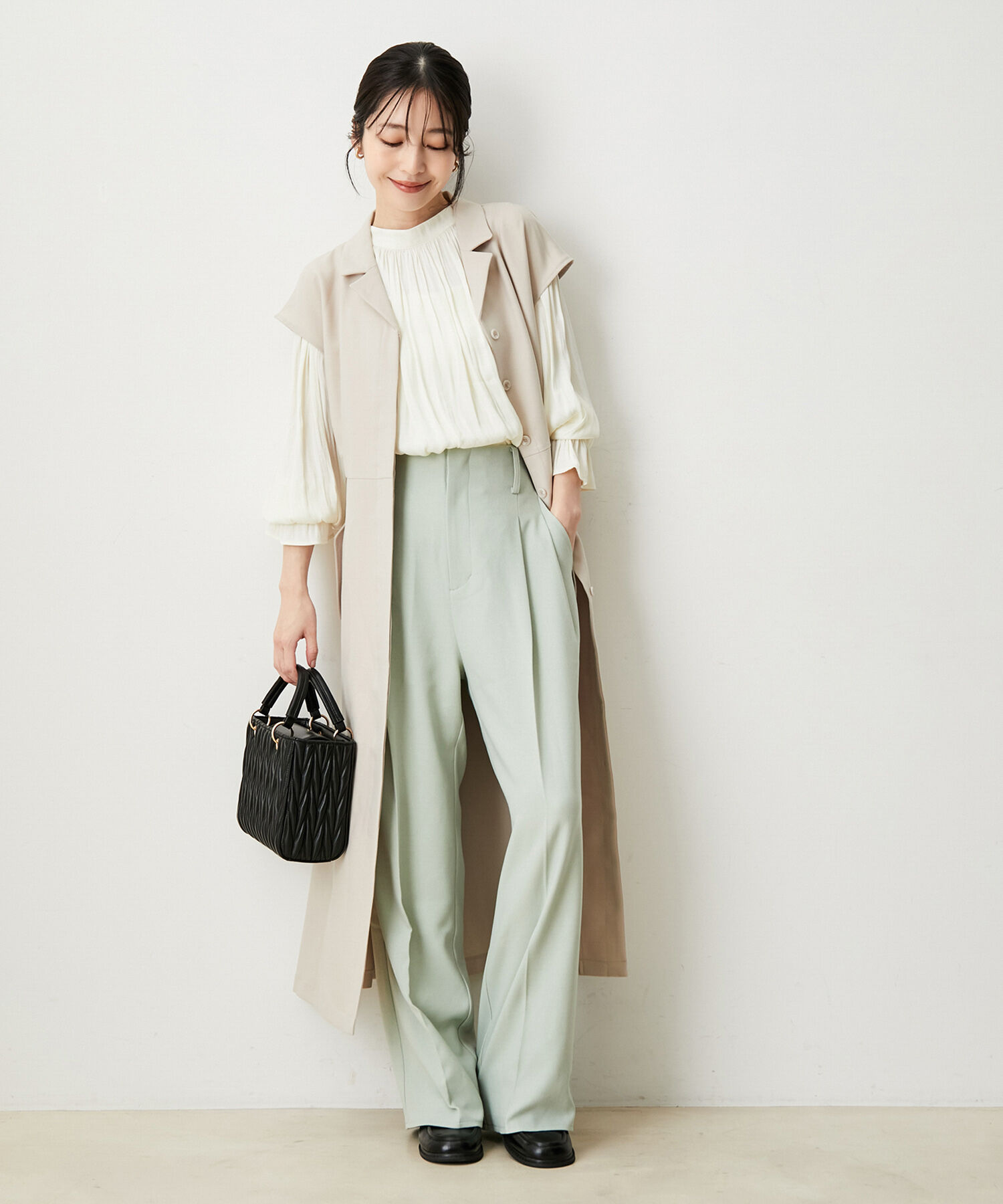 VIS「【セットアップ対応】ウールライクメランジワイドパンツ【アンチピリング・洗える】」|スラックス|