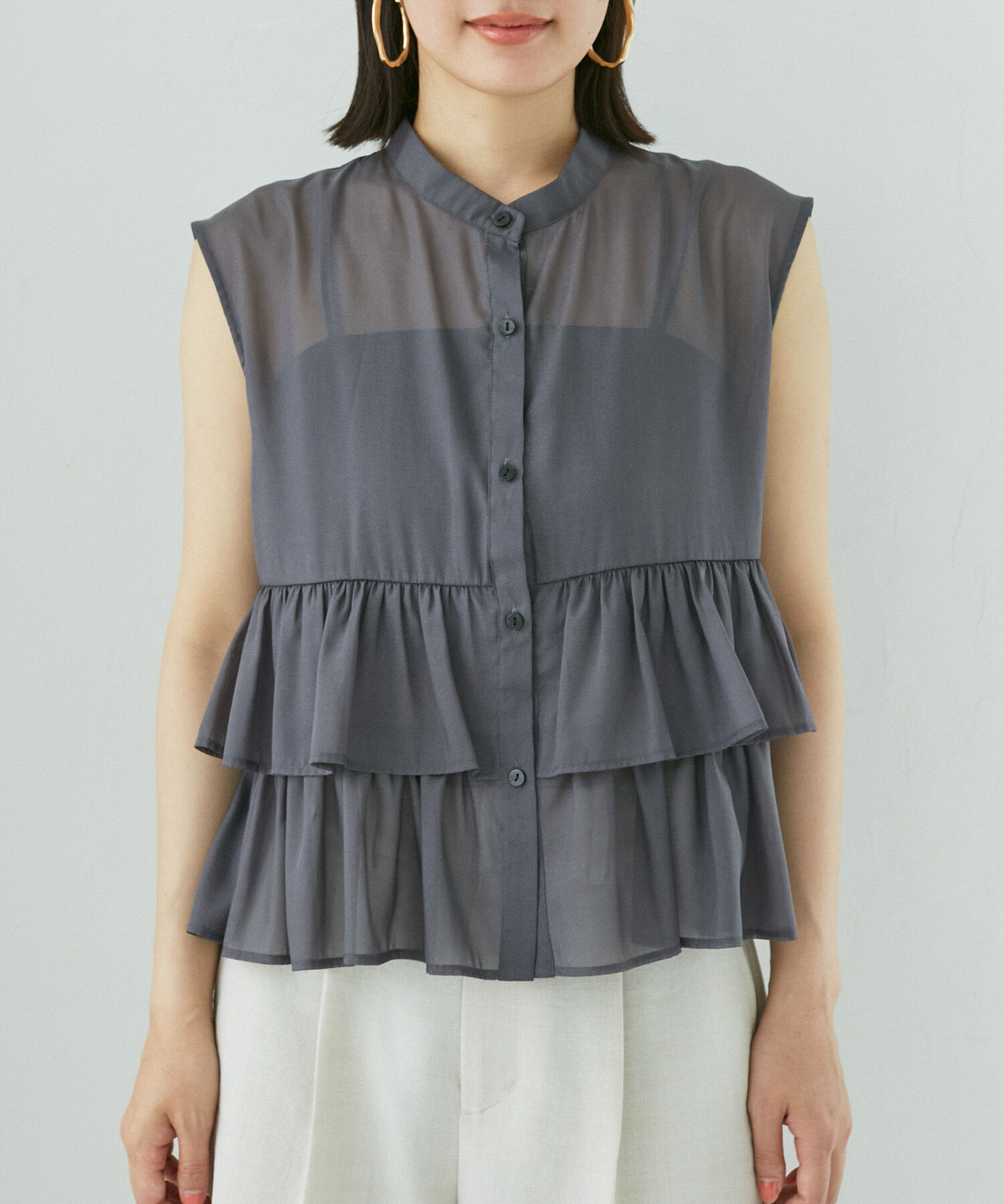 VIS「【洗える】シアーフリルブラウス」|シャツ・ブラウス|