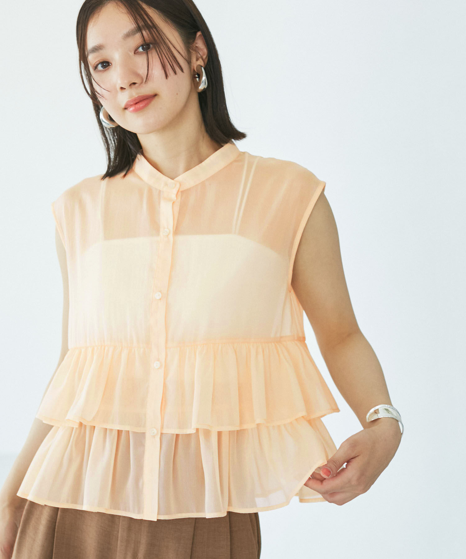 VIS「【洗える】シアーフリルブラウス」|シャツ・ブラウス|ベージュ(27)