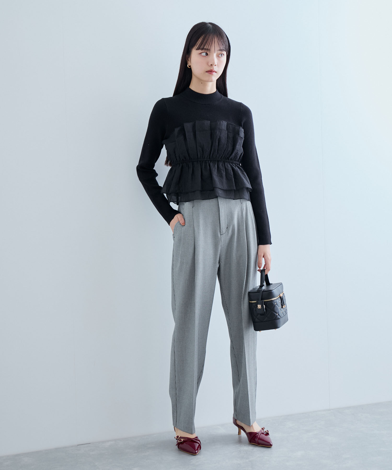 VIS「【美warm】ストレッチベルト付きハイウエストテーパードパンツ【アンチピリング/防シワ/洗える】」|チノ|