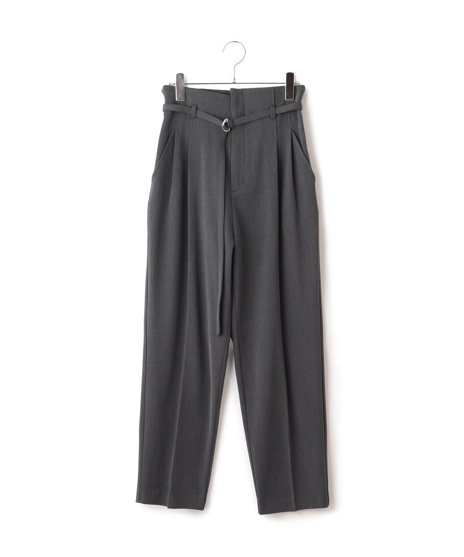 VIS「【美warm】ストレッチベルト付きハイウエストテーパードパンツ【アンチピリング/防シワ/洗える】」|チノ|