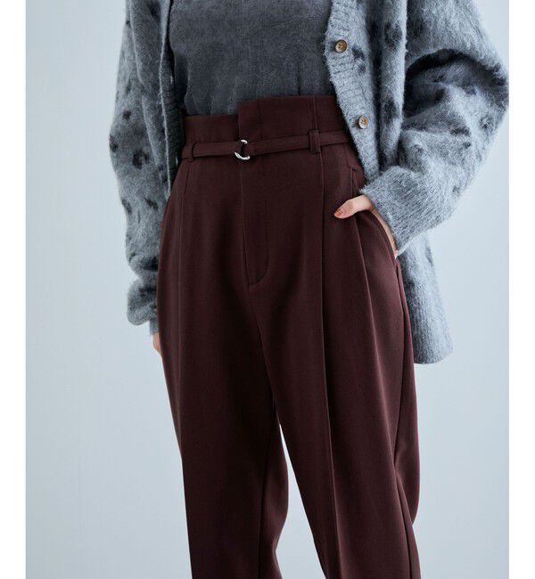 VIS「【美warm】ストレッチベルト付きハイウエストテーパードパンツ【アンチピリング/防シワ/洗える】」|チノ|