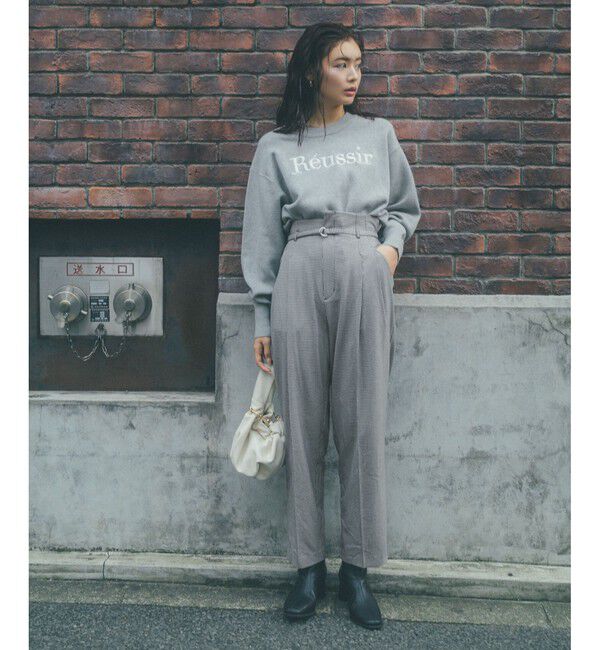 VIS「【美warm】ストレッチベルト付きハイウエストテーパードパンツ【アンチピリング/防シワ/洗える】」|チノ|