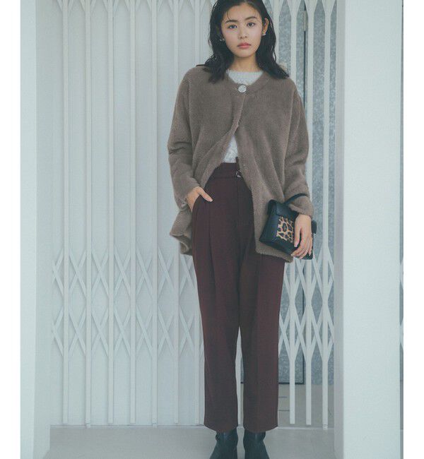 VIS「【美warm】ストレッチベルト付きハイウエストテーパードパンツ【アンチピリング/防シワ/洗える】」|チノ|