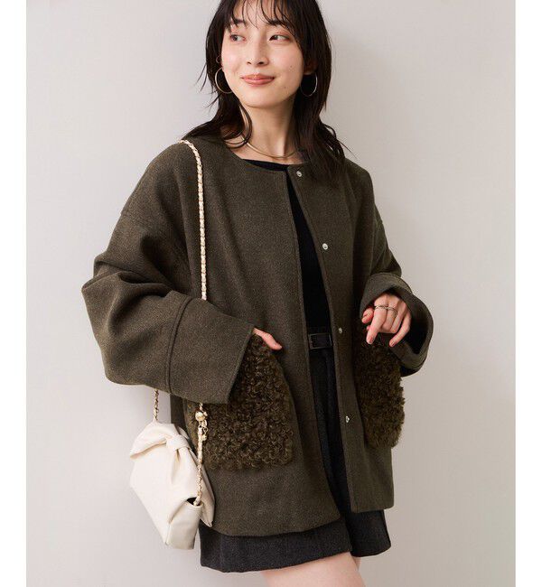 VIS「【WEB限定】ボアポケットノーカラーコート」|その他|ブラウン(20)