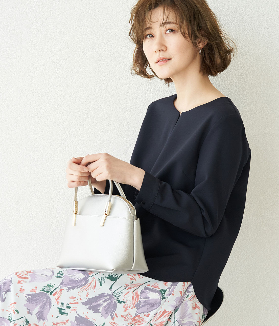 Rope&rsquo;Picnic「【360&deg;ウルトラストレッチ】【セットアップ対応】フロントホックブラウス」|シャツ・ブラウス|ネイビー(40)