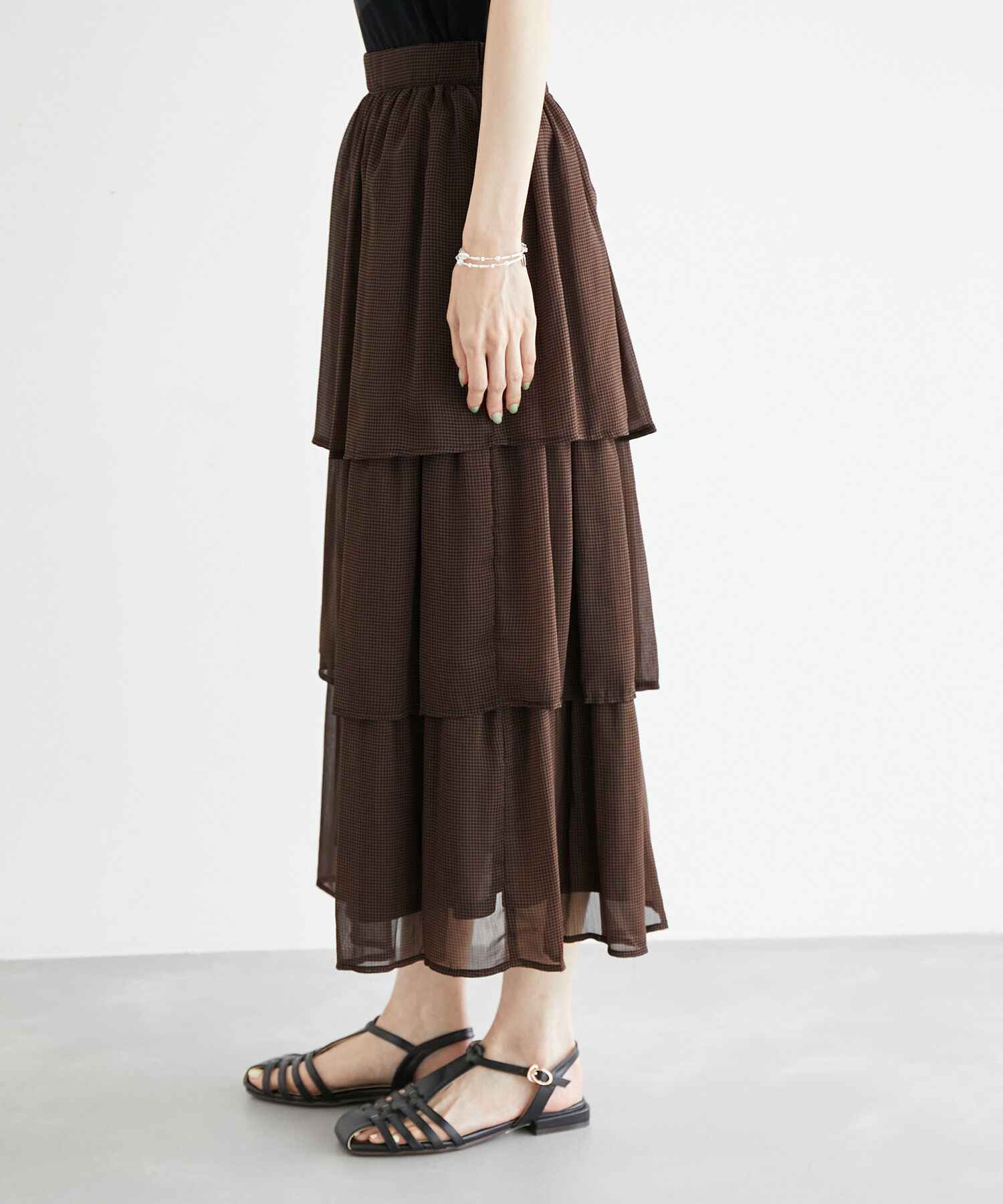 Rope&rsquo;Picnic「セットアップ対応/ガンクラブチェック楊柳シアースカート」|スカート|