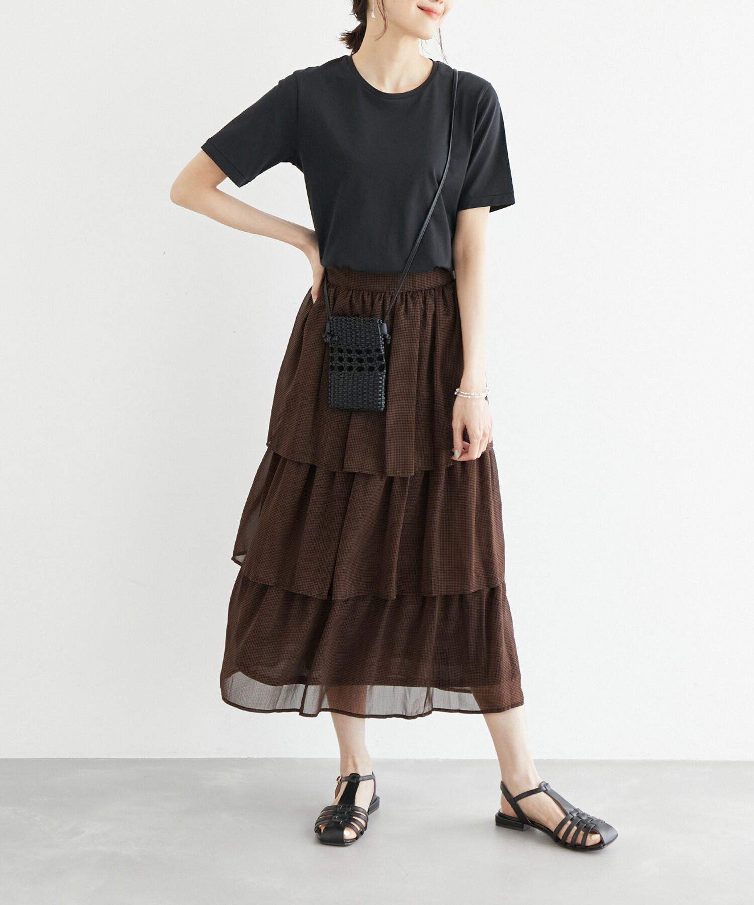 Rope&rsquo;Picnic「セットアップ対応/ガンクラブチェック楊柳シアースカート」|スカート|