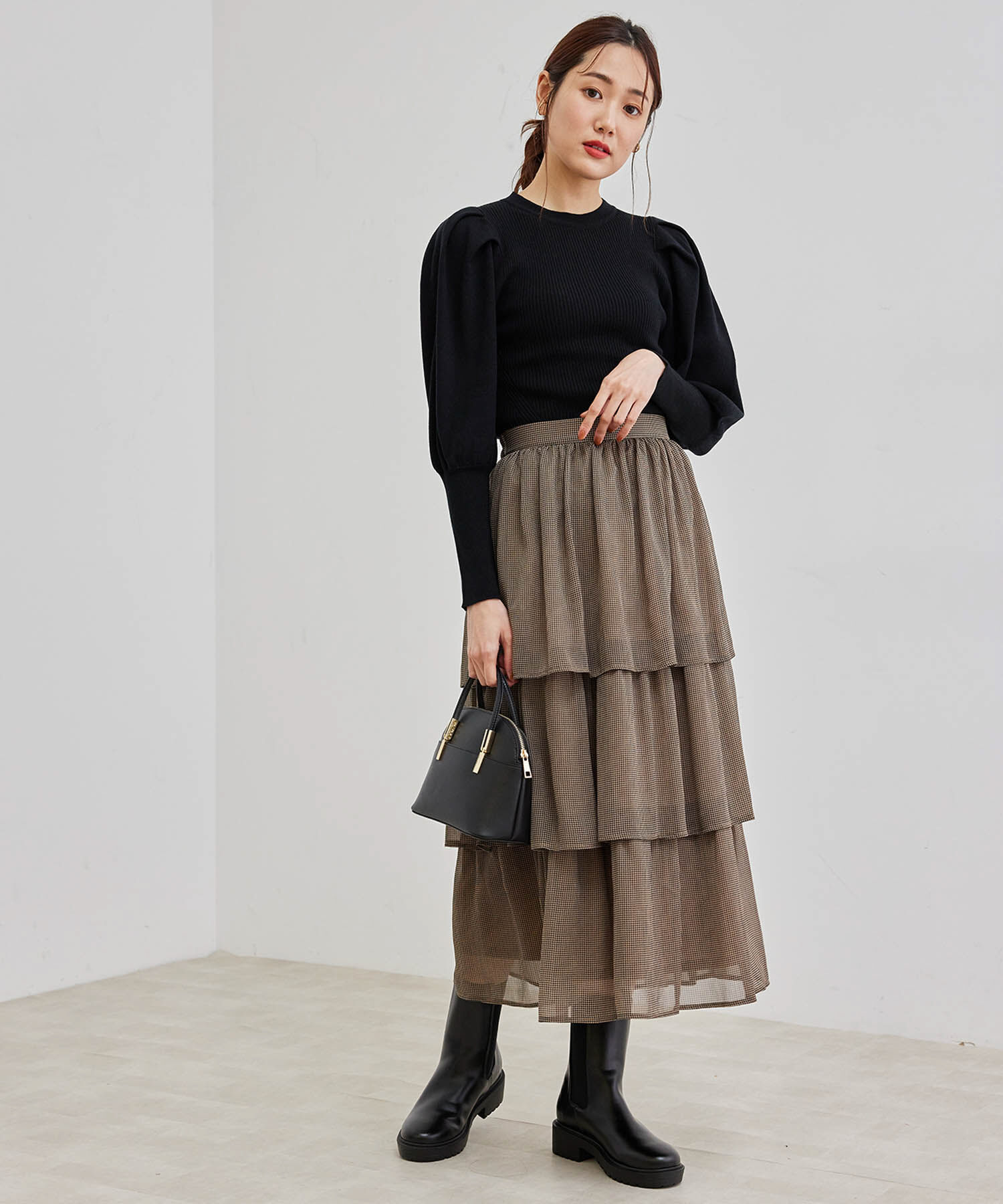 Rope&rsquo;Picnic「セットアップ対応/ガンクラブチェック楊柳シアースカート」|スカート|