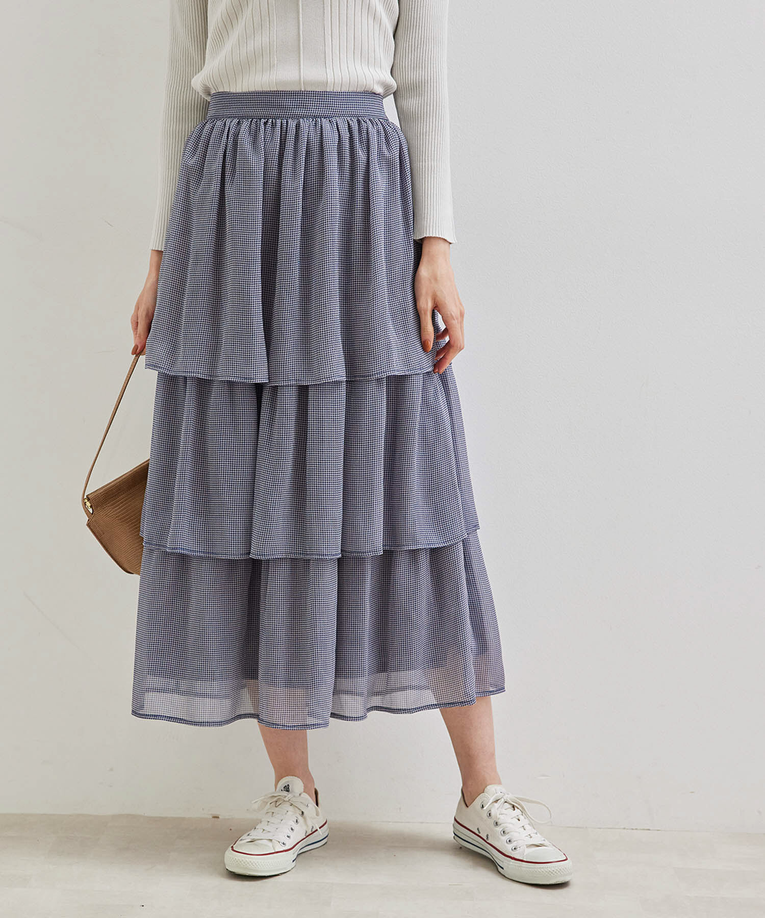 Rope&rsquo;Picnic「セットアップ対応/ガンクラブチェック楊柳シアースカート」|スカート|ブルー(44)