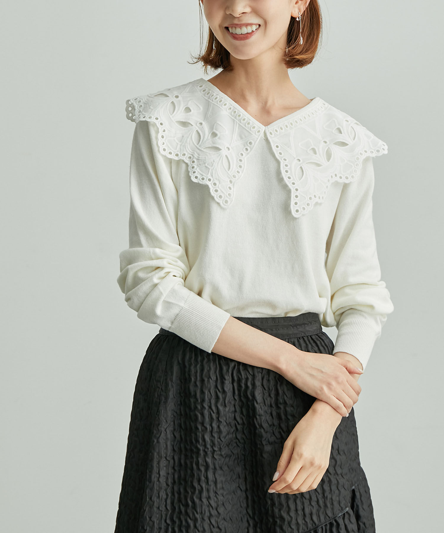 Rope&rsquo;Picnic「レース衿ニットプルオーバー」|ニット・セーター|