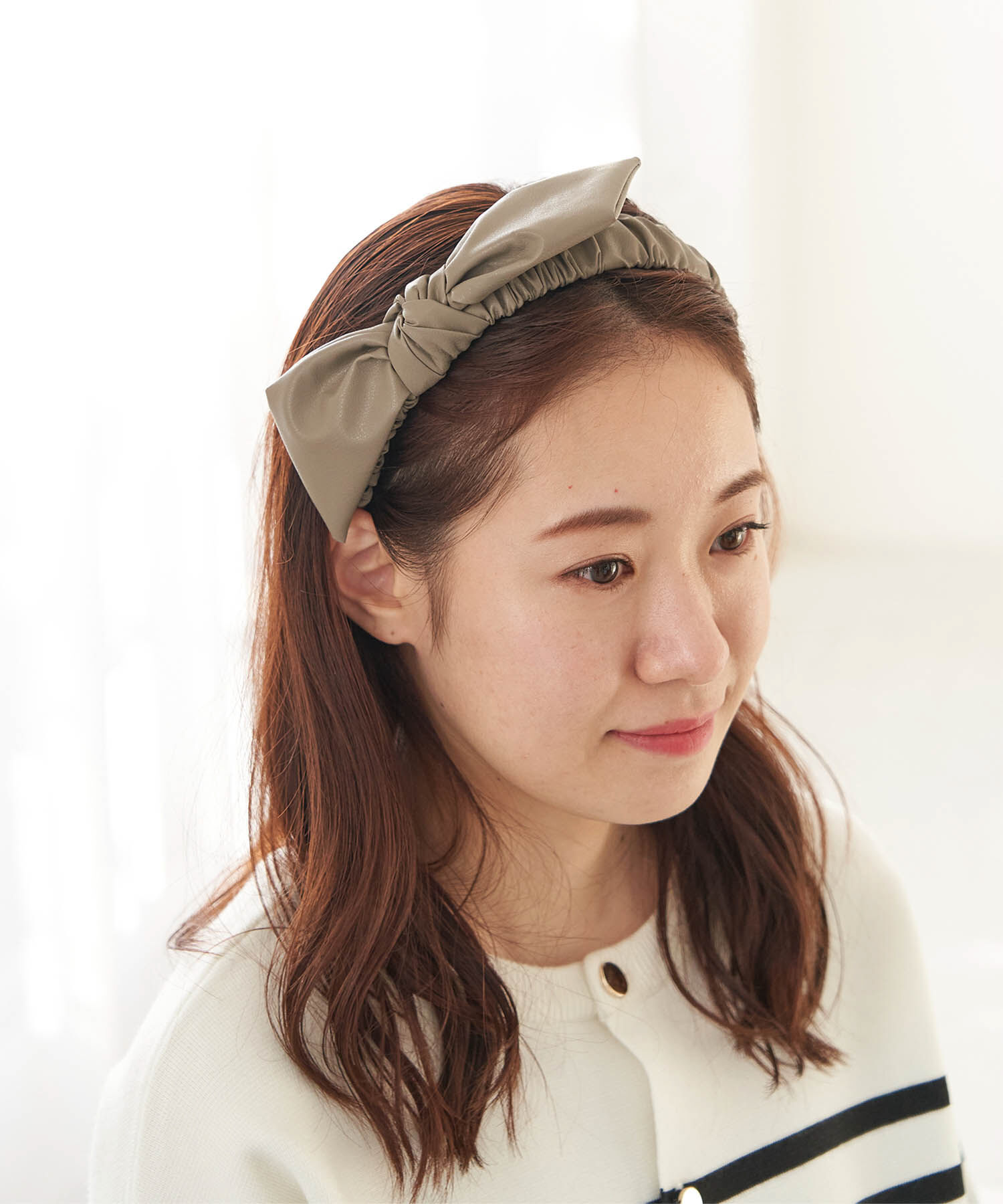 ROPE PICNIC PASSAGE「ソフトフェイクレザーギャザーリボンカチューシャ」|カチューシャ|