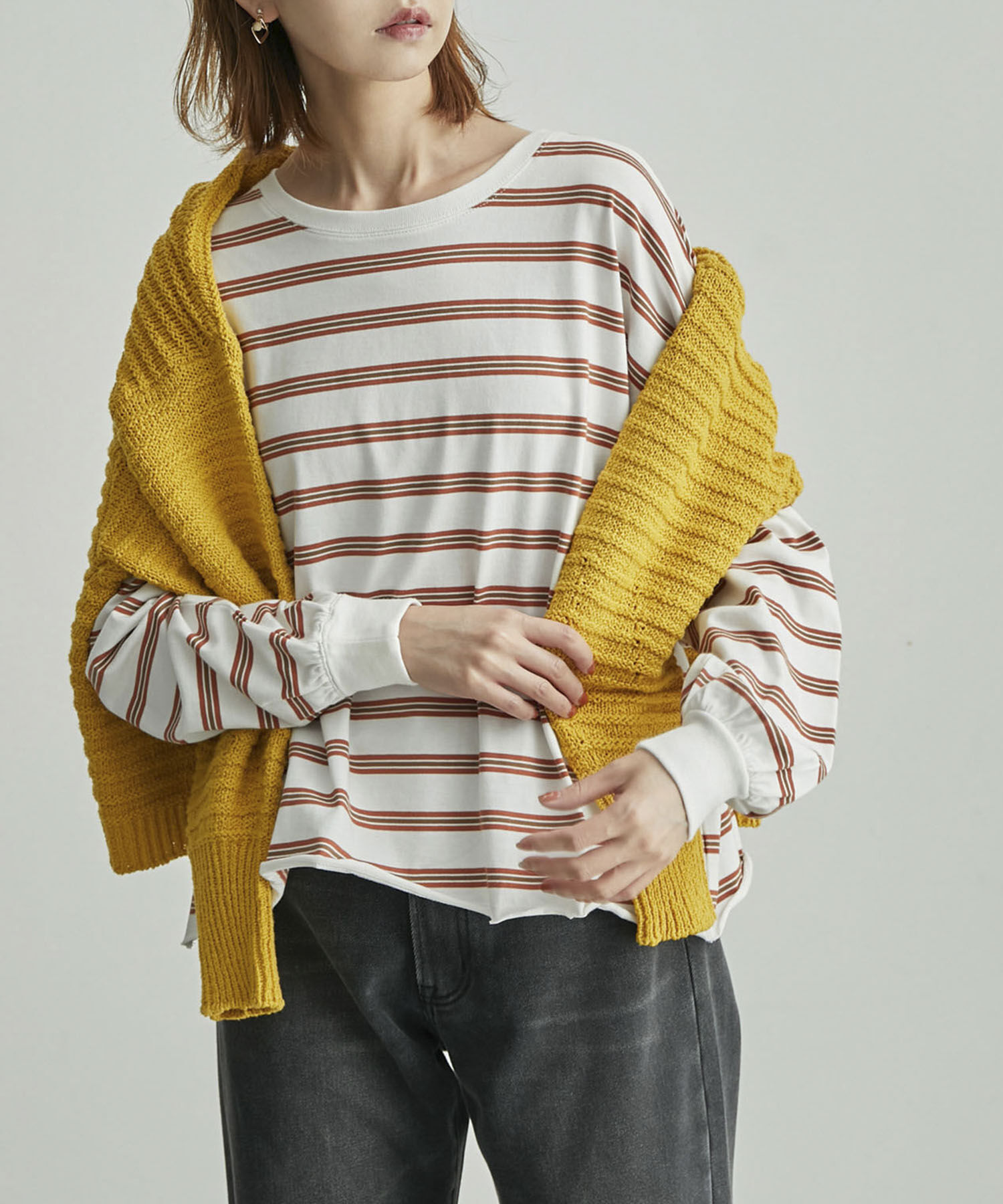 Rope&rsquo;Picnic「【一部店舗限定】クレリック長袖ボーダーカットトップス」|Tシャツ・カットソー|ホワイト(10)