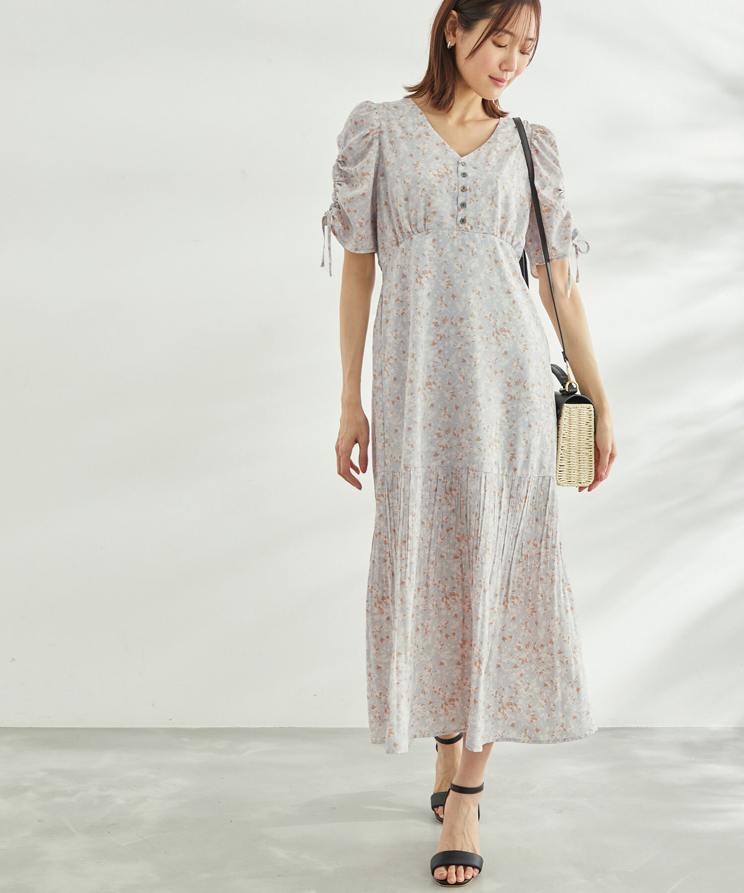 Rope&rsquo;Picnic「【WEB限定】ニュアンス柄ドロストスリーブワンピース」|ワンピース|