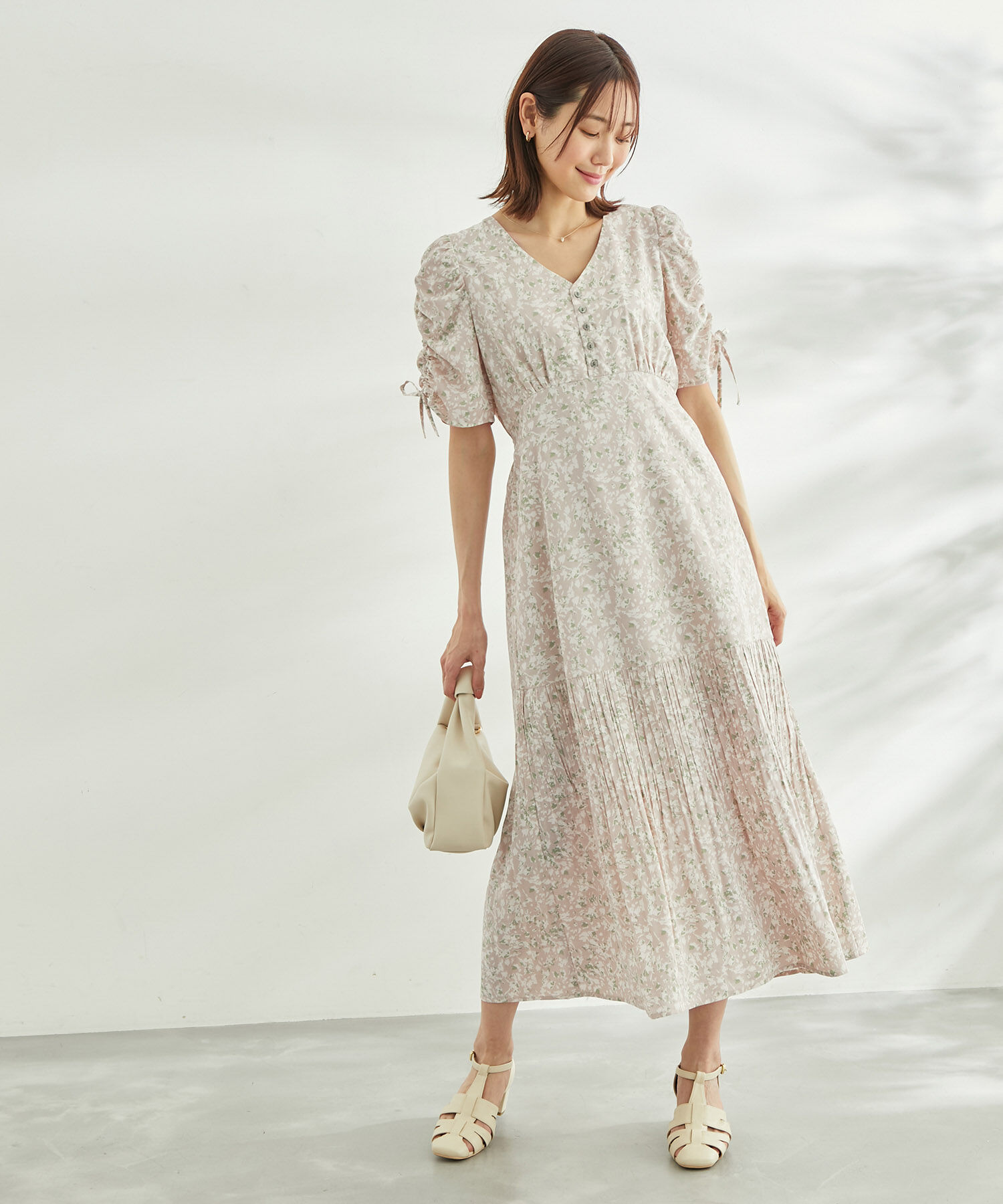 Rope&rsquo;Picnic「【WEB限定】ニュアンス柄ドロストスリーブワンピース」|ワンピース|