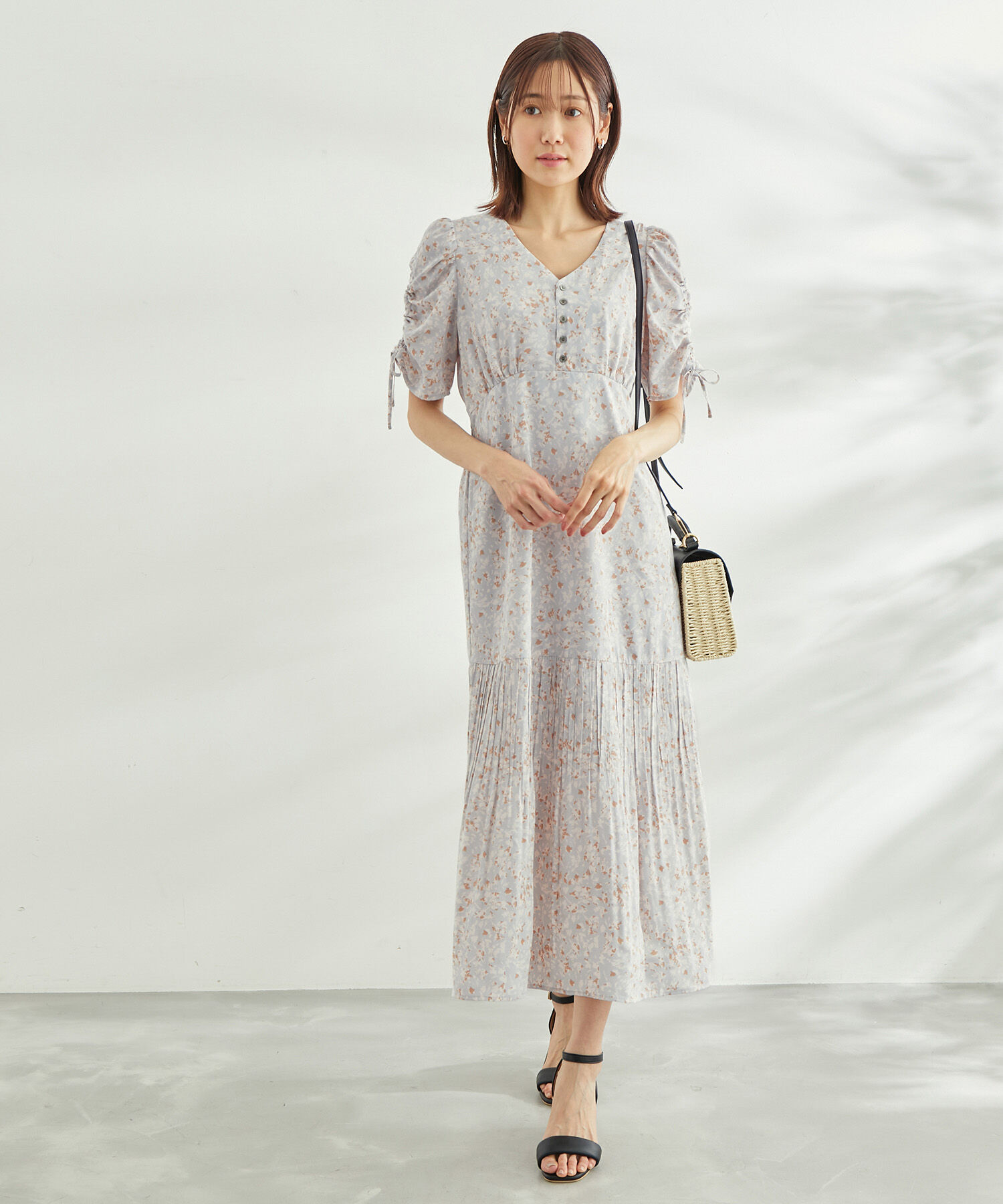 Rope&rsquo;Picnic「【WEB限定】ニュアンス柄ドロストスリーブワンピース」|ワンピース|