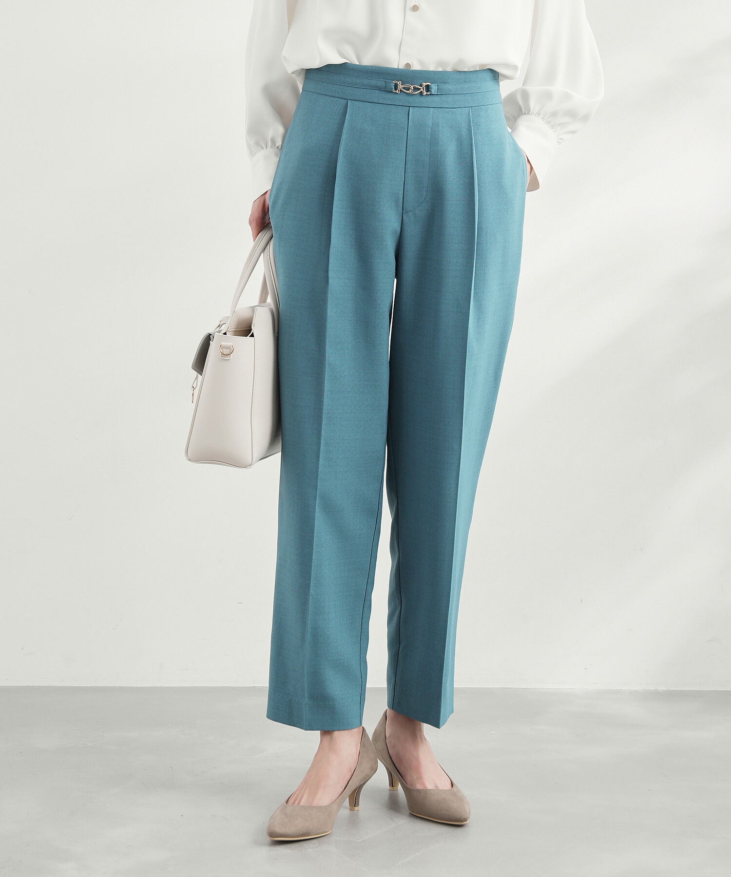 Rope&rsquo;Picnic「セットアップ対応/ビット付麻調テーパードパンツ」|その他|ターコイズ(49)