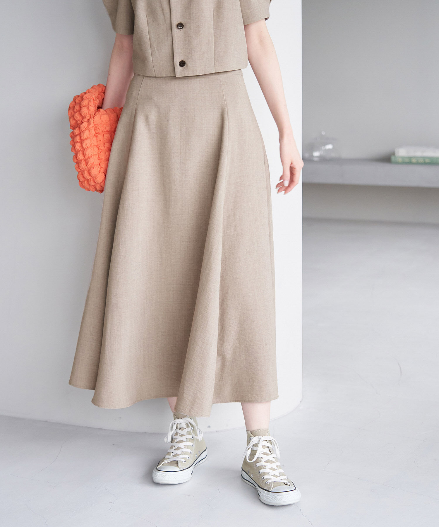 Rope&rsquo;Picnic「セットアップ対応/リンクコーデ/麻調バックレースアップフレアスカート」|スカート|ベージュ(27)