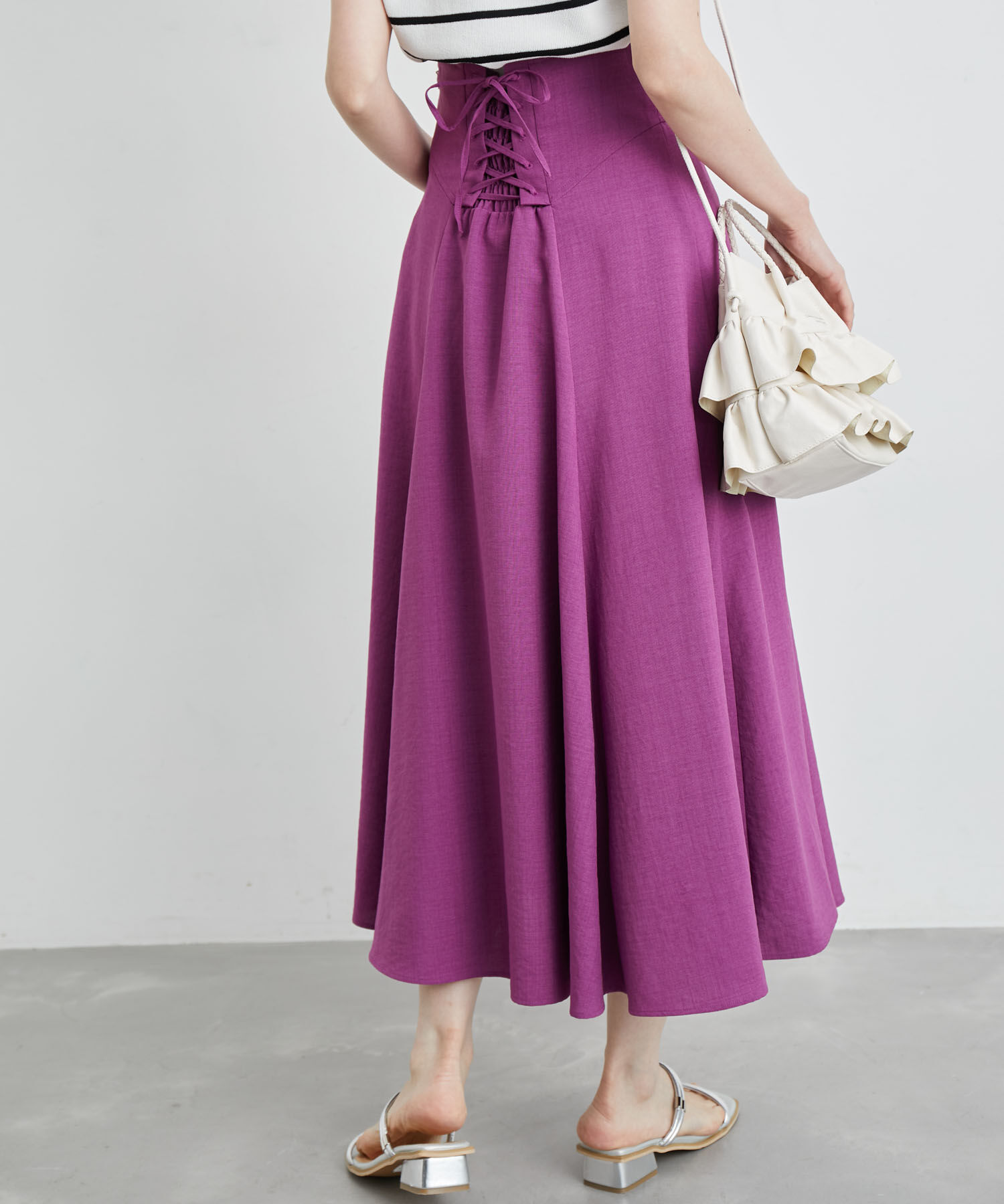 Rope&rsquo;Picnic「セットアップ対応/リンクコーデ/麻調バックレースアップフレアスカート」|スカート|