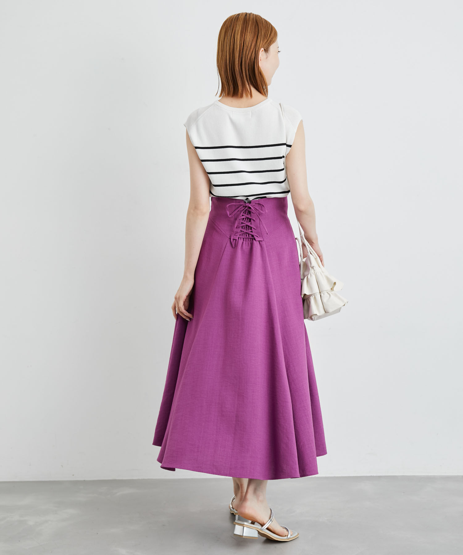 Rope&rsquo;Picnic「セットアップ対応/リンクコーデ/麻調バックレースアップフレアスカート」|スカート|