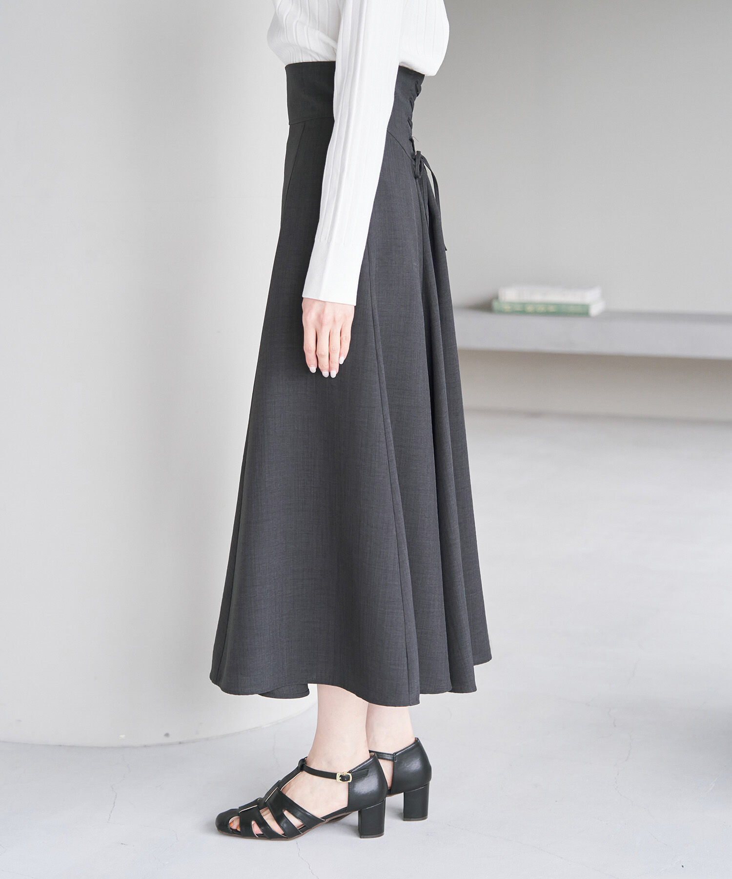 Rope&rsquo;Picnic「セットアップ対応/リンクコーデ/麻調バックレースアップフレアスカート」|スカート|