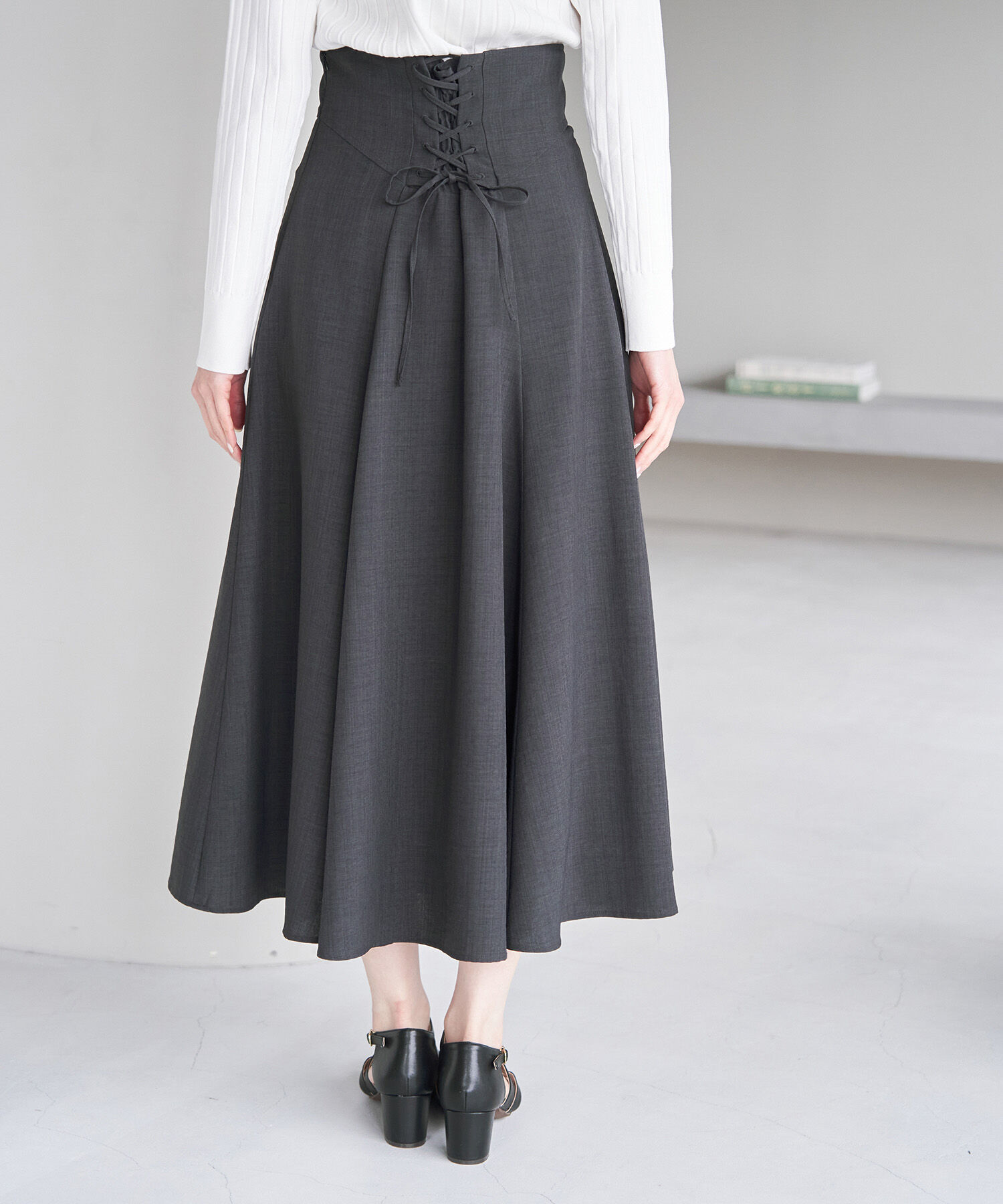 Rope&rsquo;Picnic「セットアップ対応/リンクコーデ/麻調バックレースアップフレアスカート」|スカート|