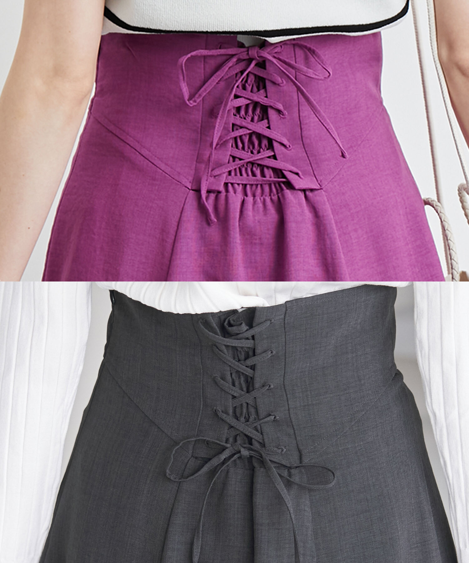 Rope&rsquo;Picnic「セットアップ対応/リンクコーデ/麻調バックレースアップフレアスカート」|スカート|