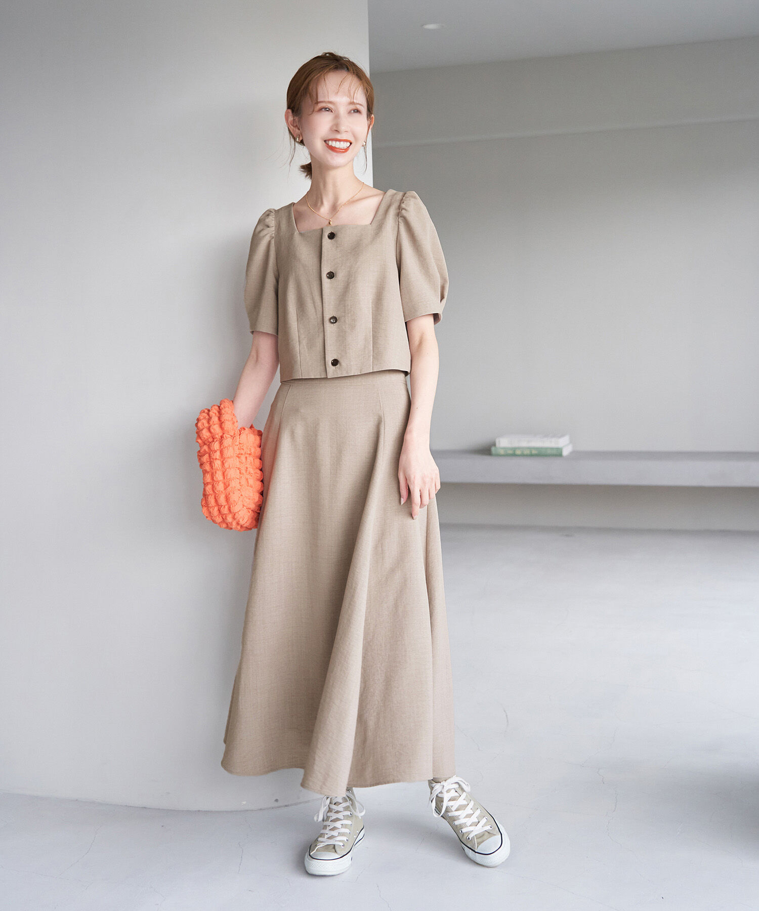 Rope&rsquo;Picnic「セットアップ対応/リンクコーデ/麻調バックレースアップフレアスカート」|スカート|