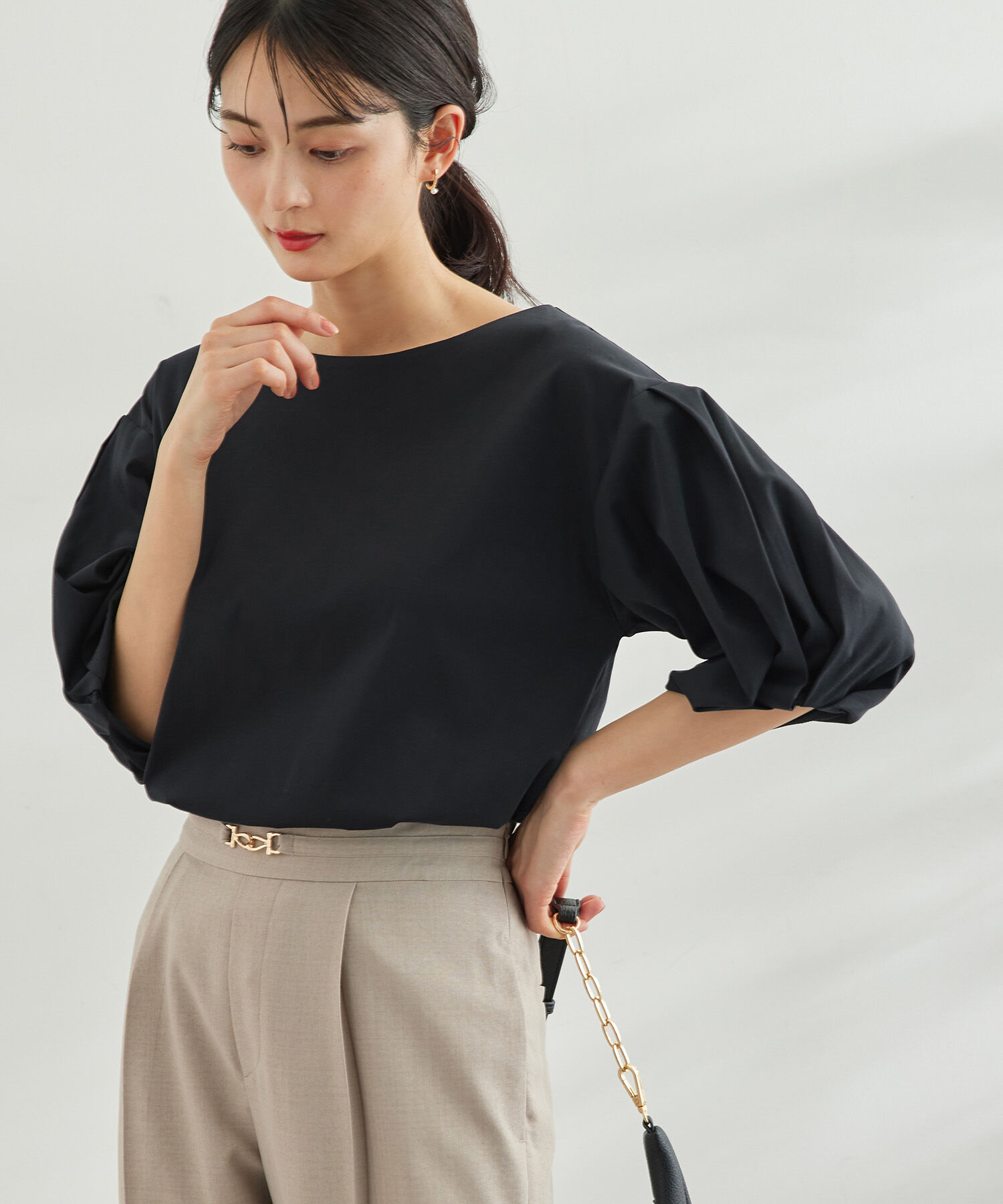 Rope&rsquo;Picnic「メタルパーツシルケットトップス」|Tシャツ・カットソー|ブラック(01)