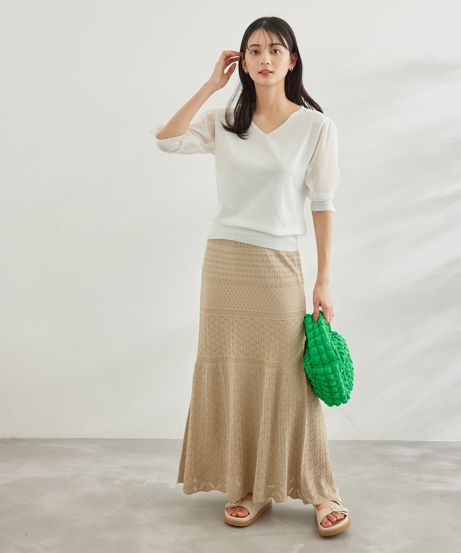 Rope&rsquo;Picnic「袖シアーニットプルオーバー」|ニット・セーター|