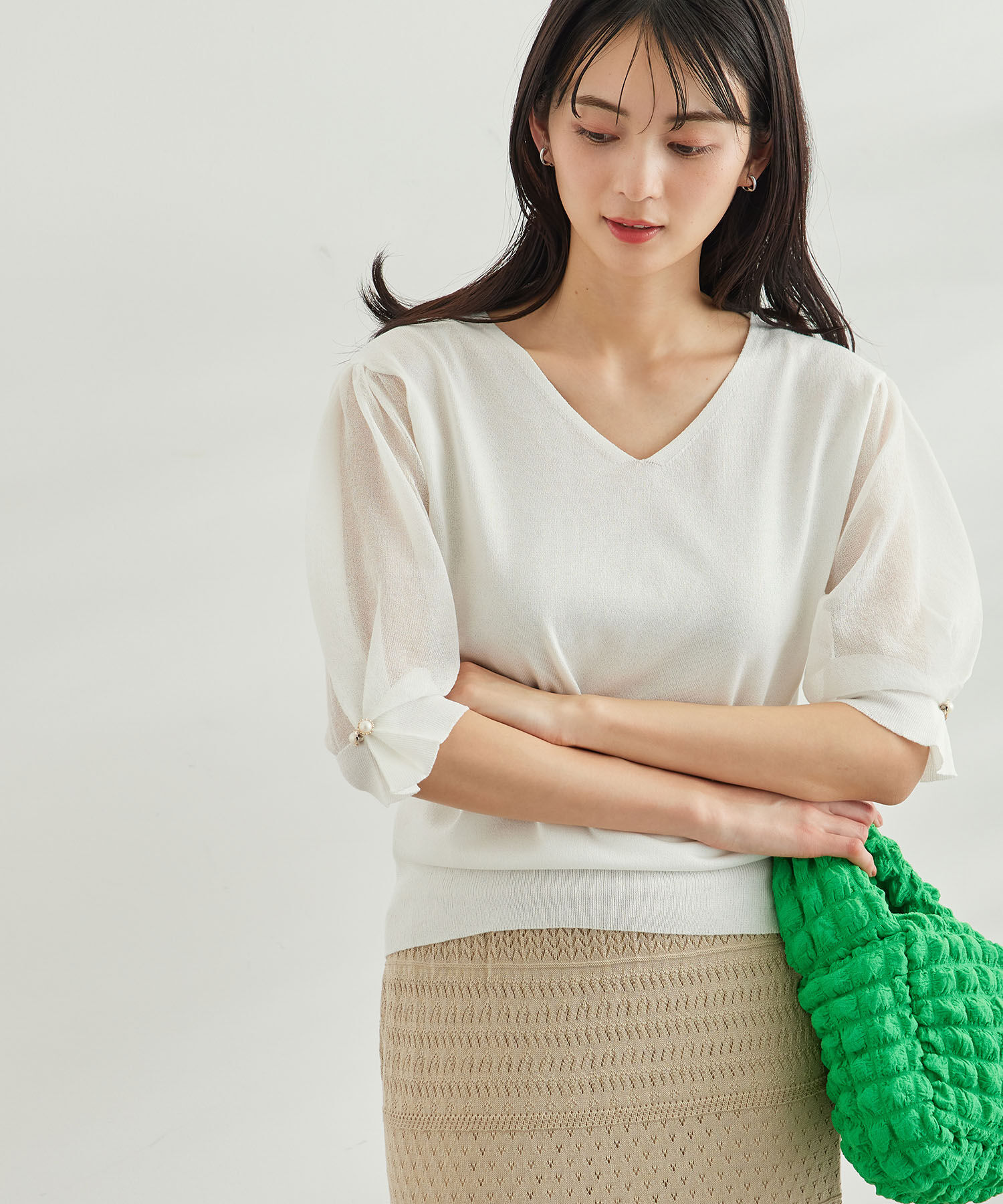 Rope&rsquo;Picnic「袖シアーニットプルオーバー」|ニット・セーター|