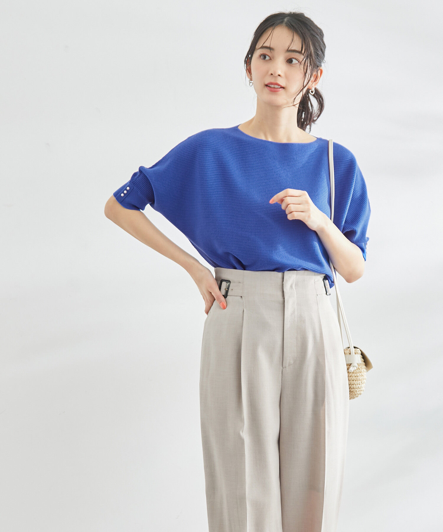 Rope&rsquo;Picnic「ハーフスリーブパールドルマンニット」|ニット・セーター|