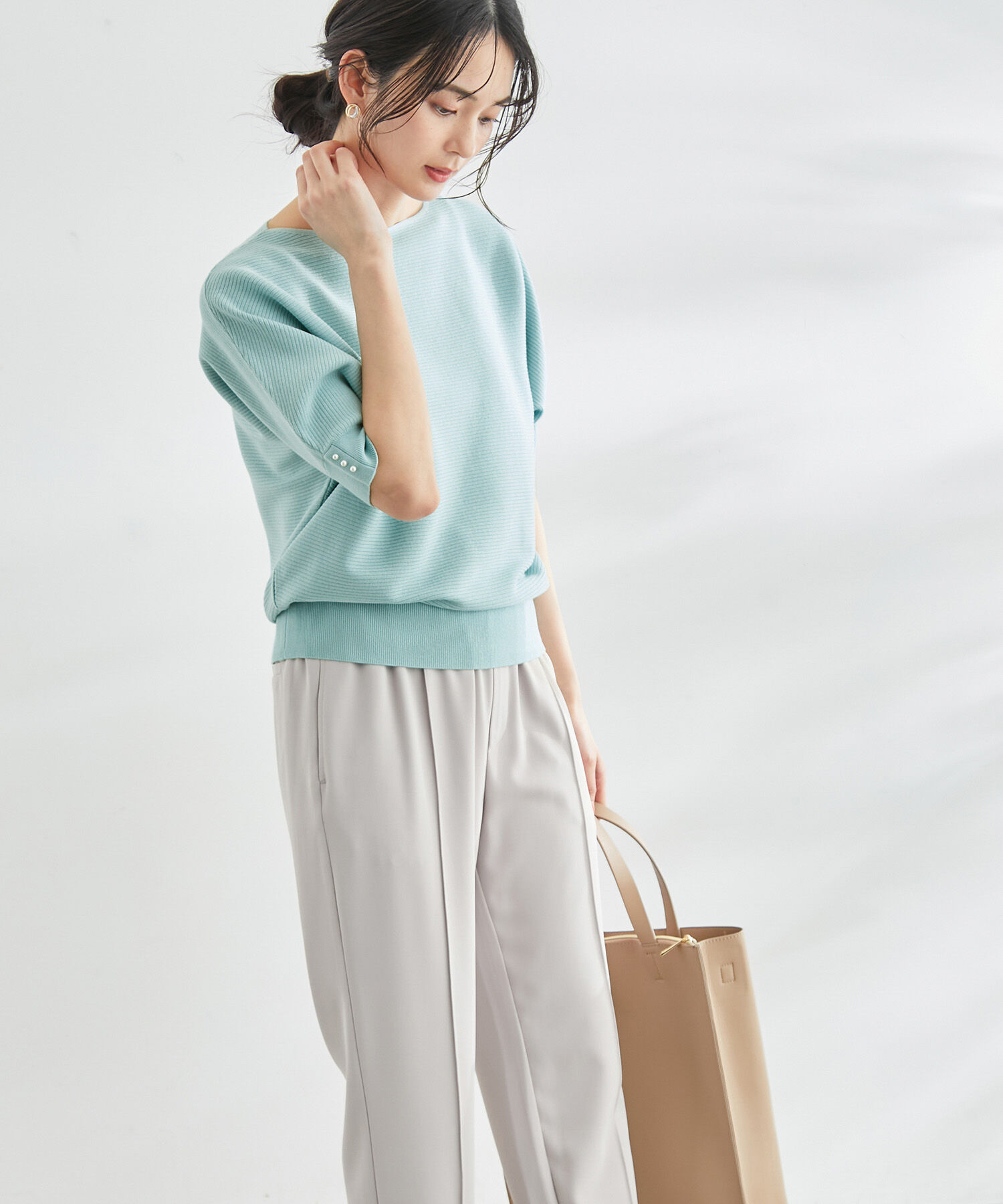 Rope&rsquo;Picnic「ハーフスリーブパールドルマンニット」|ニット・セーター|